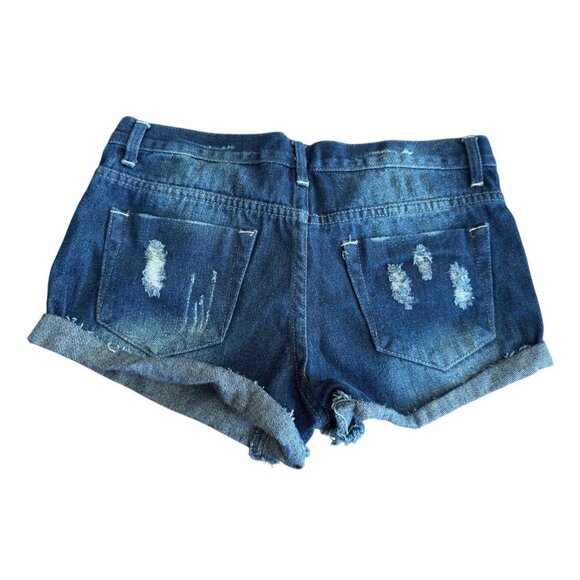 NWT Bee & Ceci Blue Skinny Fit Frayed Distressed Stretch Denim Shorts Women Sz 7 - Picture 2 of 9